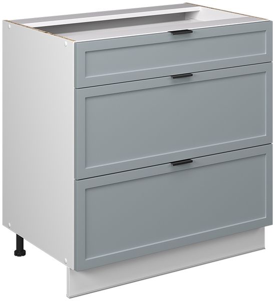 Küchenunterschrank Fame-Line Hellblau-grau 80 cm mit 3 Schubladen, ohne Arbeitsplatte Vicco