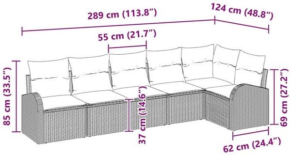 vidaXL Gartensofa-set 6 pcs Schwarz Poly-Rattan 3346057 Bild 8