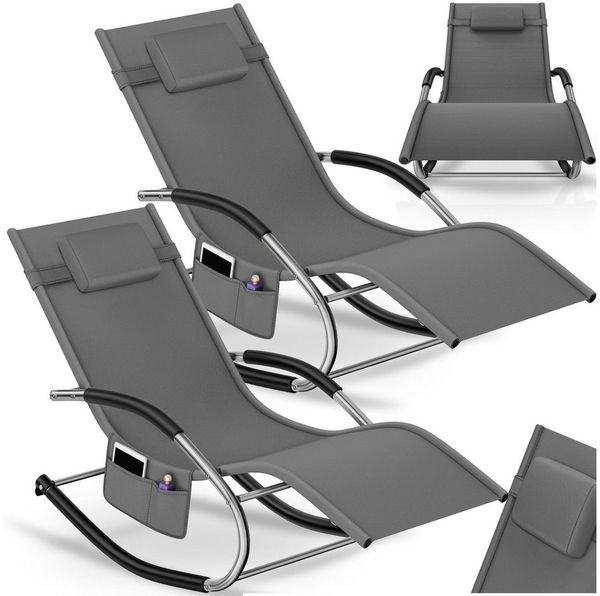 tectake Gartenliege ergonomische Sonnenliege, Belastbarkeit 120 kg, 62 x 146 x 92 cm, Balkonliege Taya, 2 St, für Außen in Grau, gepolstert, atmungsaktiv, wasserabweisend, mit Aufbewahrungstasche