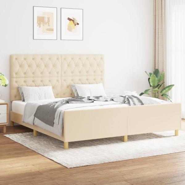 Doppelbett mit Kopfteil Stoff Creme 160 x 200 cm [3125313]