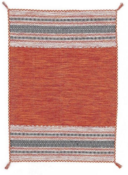 carpetfine Teppich Kelim Azizi, auch als Läufer erhältlich, rechteckig, Höhe: 5 mm, handgewebt, Baumwolle, Wendeteppich mit Fransen, Fleckerl, Wohnzimmer
