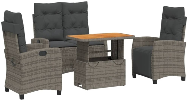vidaXL 4-tlg. Garten-Essgruppe mit Kissen Grau Poly Rattan 3277408