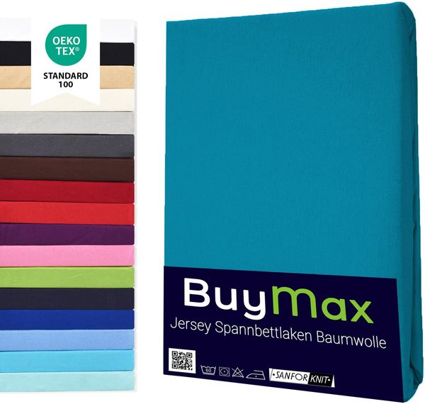 Buymax Spannbettlaken 70x140 cm Doppelpack 100% Baumwolle Kinderbett Spannbetttuch Baby Bettlaken Jersey, Matratzenhöhe bis 15 cm, Farbe Petrol