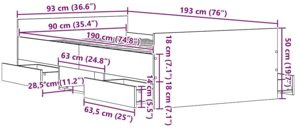 vidaXL Bettgestell Schwarz Eichen-Optik 90 x 190 cm Holzwerkstoff 3329328 Bild 10