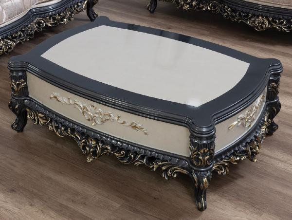 Casa Padrino Luxus Barock Couchtisch Creme / Grau / Gold - Handgefertigter Massivholz Wohnzimmertisch - Prunkvolle Massivholz Wohnzimmer Möbel im Barockstil