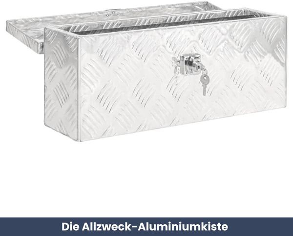 Aluminiumbox mit Deckel - Abschließbar | Alubox Deichselbox Alu Anhängerbox Werkzeugkiste Metall Transportbox Metallkiste, 50x15x20,5cm Silber Bild 2