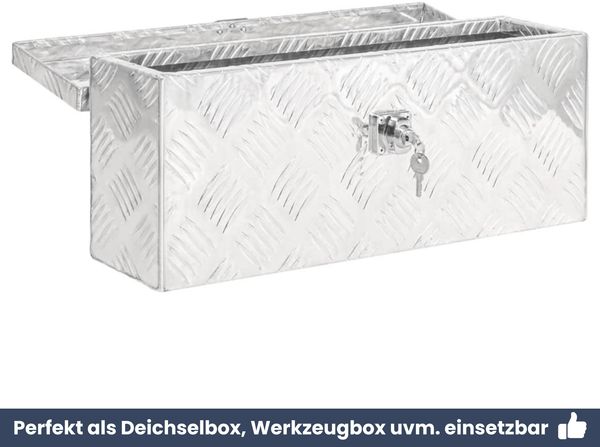 Aluminiumbox mit Deckel - Abschließbar | Alubox Deichselbox Alu Anhängerbox Werkzeugkiste Metall Transportbox Metallkiste, 50x15x20,5cm Silber Bild 6