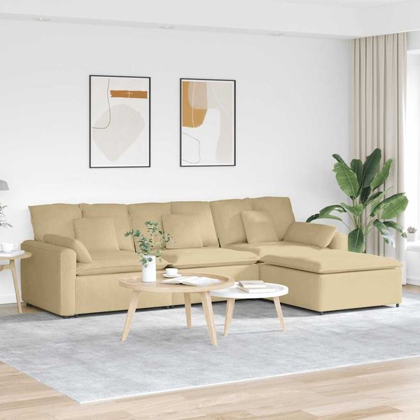 vidaXL Modulares Sofa mit Fußhocker und Kissen Graugrün 3321081