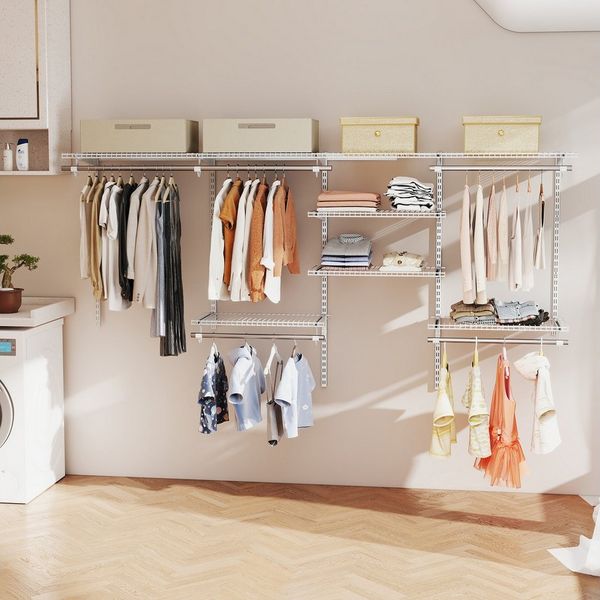 COSTWAY Kleiderständer, (1 St), DIY Wandgarderobe erweiterbar, Kleiderschrank Metall