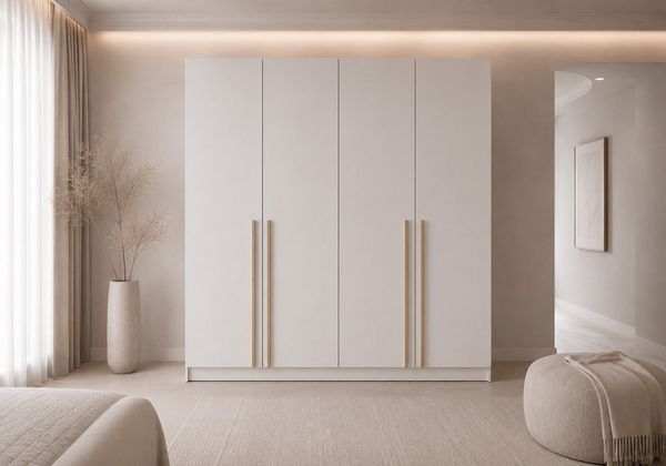 MOEBLO Drehtürenschrank Glamy 4D Wood (Moderner 4-türiger Kleiderschrank mit viel Stauraum, Einlegeböden – Ideal für Schlafzimmer, Ankleidezimmer oder Jugendzimmer, Schrank Garderobe Drehtürenschrank - holz griffe) (BxHxT): 200 x 210 x 57 cm
