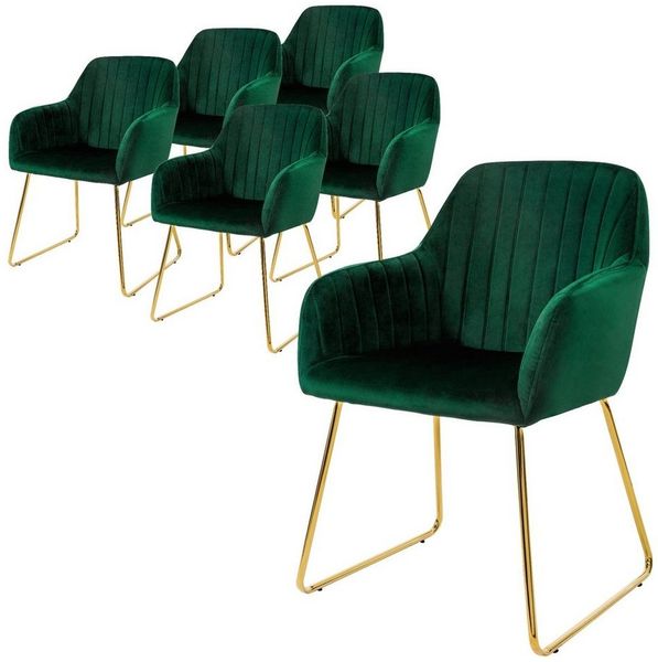ML-DESIGN Stuhl Esszimmerstuhl mit Rücken- und Armlehnen, Samtbezug, ergonomisch (6 St), Wohnzimmerstuhl Grün, goldenes Metallgestell Küchenstuhl Sessel