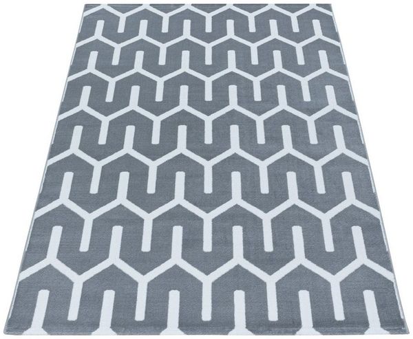 SIMPEX24 Designteppich Geometrisch Design, Rechteckig, Höhe: 9 mm, Kurzflor Teppich Geometrisch Design Teppich Grau Teppich Wohnzimmer