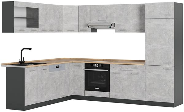Eckküche R-Line Beton/Anthrazit 287 x 60 cm , AP Eiche Vicco