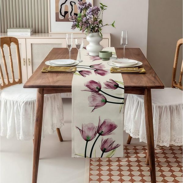 FOUORTUNATE-BEE Tischläufer Boho-Tischläufer mit Blumenmuster, 33 × 183 cm, Dekorativer Tischläufer im Boho-Stil für Esstisch
