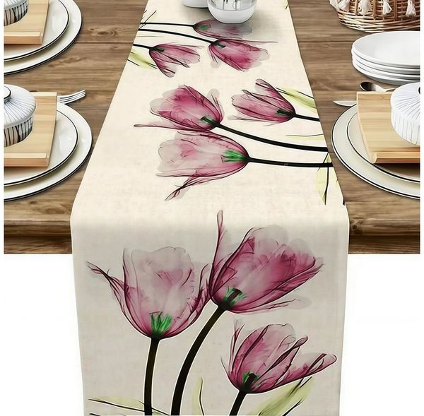FOUORTUNATE-BEE Tischläufer Boho-Tischläufer mit Blumenmuster, 33 × 183 cm, Dekorativer Tischläufer im Boho-Stil für Esstisch