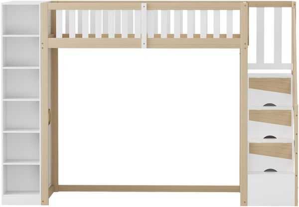Merax Hochbett mit Regalen, Stauschrank, großem Kleiderschrank und Sicherheitsleiter mit Ablagefächern, Holz natur / weiß, 90x200 cm Bild 7