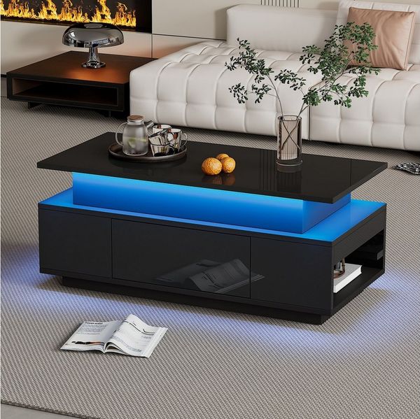 REDOM Couchtisch mit Verstecktem Stauraum (Beistelltisch, Satztisch, 1-St, 96*45*40cm, mit Schublade), Höhenverstellbarer Wohnzimmertisch