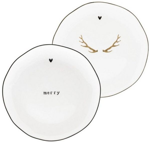 Bastion Collections Geschirr-Set Bastion Collections Beistellteller 2er Set - MERRY & DEER - weiß