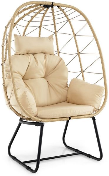 COSTWAY Hängesessel, Korbsessel mit Kissen, aus Rattan & Metall