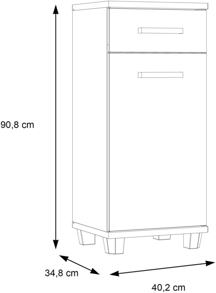 Badezimmer Kommode VERIS 1 Tür Sonoma Eiche / Weiß glänzend Bild 6