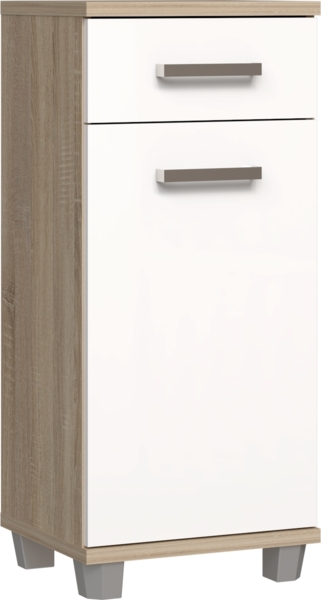 Badezimmer Kommode VERIS 1 Tür Sonoma Eiche / Weiß glänzend Bild 3
