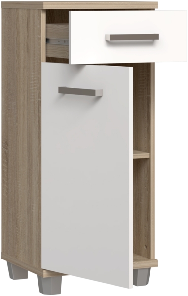 Badezimmer Kommode VERIS 1 Tür Sonoma Eiche / Weiß glänzend Bild 5