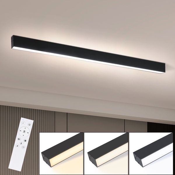 ZMH Deckenlampe LED Deckenleuchte Wohnzimmer - 107CM Wohnzimmerlampe Lang Schwarz Küchenlampe 32W Bürolampe Modern Dimmbar Fernbedienung Büro Deckenbeleuchtung Panel für Küche Schlafzimmer