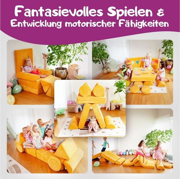 Linodino Kindersofa Spielsofa I Schaumstoff Stapelsteine für Kinder I Kindercouch, 3 Jahre Garantie