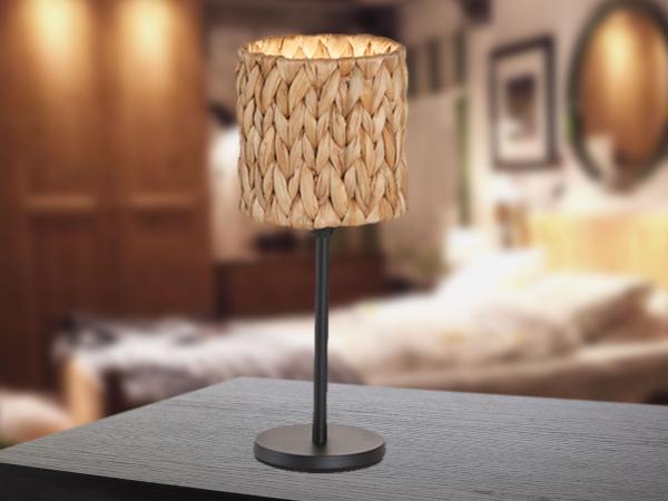 FISCHER & HONSEL LED Nachttischlampe, Dimmfunktion, LED wechselbar, Warmweiß, Metallfuß & Boho Lampenschirm Naturmaterial Seegras Korb-Geflecht