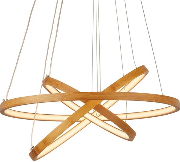 Searchlight Hängeleuchte x Eternity Pendant - Natural Bamboo & Gold Metal, LED fest integriert, Warmweiß