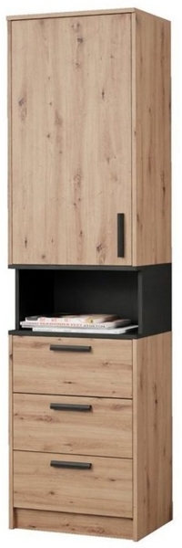 Marmex Möbel Grant 06A Standregal mit Türen geschlossen und Schubladen, laminierte Spanplatte, artisan Eiche+schwarz, 52x195x40 cm