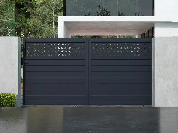 Vente-unique - BAZIO Eingangstor Metall Grau - B 4,6 cm x H 178 cm x L 348 cm