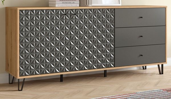 Sideboard Relief in Grau und Eiche 169 cm