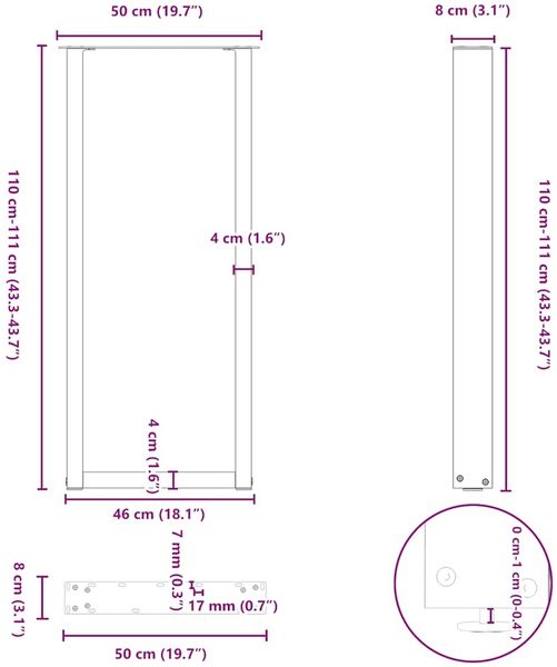 vidaXL Bartischbeine U-Form 2 Stk. Anthrazit 50x(110-111) cm Stahl 4013246 Bild 9