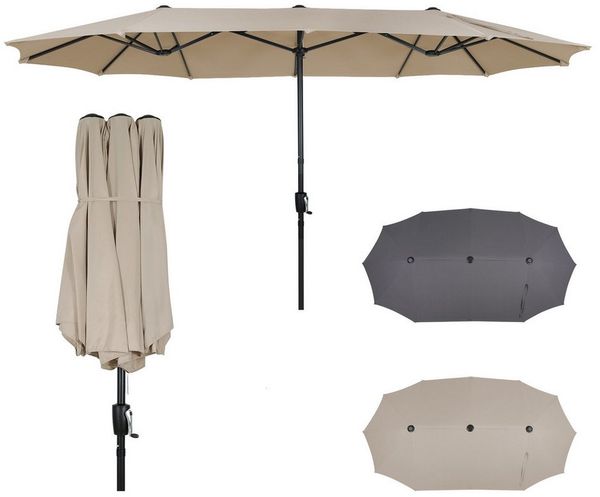 Puluomis Sonnenschirm Balkonschirm ohne Ständer Strandschirm Gartenschirm UPF 50+ mit Kurbel, LxB: 400x200 cm, Sommer, wasswedicht grau/beige