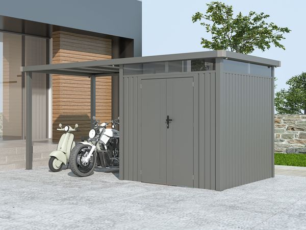 Metall Gerätehaus Style 4,45 m² Spar-Set 1 Alu Grau