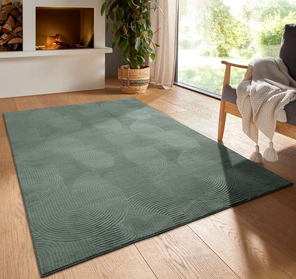 TaCa Home Teppich Kurzflor Teppich Hasenfell Optik, rechteckig, Höhe: 10 mm, Wohnzimmer, Kinderzimmer, Esszimmer, Wellen Hellgrün - 50x80 cm