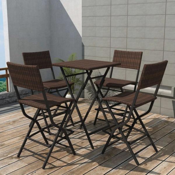 vidaXL 5-tlg. Garten-Essgruppe Klappbar Stahl Poly Rattan Braun 42873