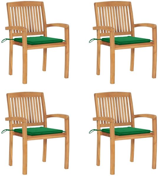 vidaXL Stapelbare Gartenstühle mit Kissen 4 Stk. Massivholz Teak 3073215
