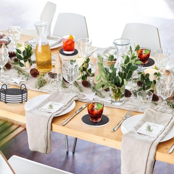 Untersetzer Gläser 6er Set Marmor Kork-Rückseite für Bars Cafés Schwarz Bild 7