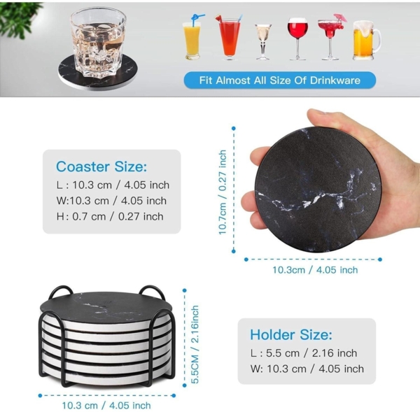 Untersetzer Gläser 6er Set Marmor Kork-Rückseite für Bars Cafés Schwarz Bild 2