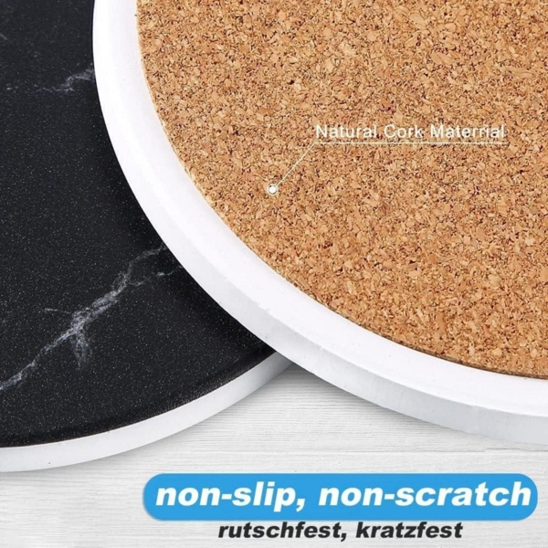 Untersetzer Gläser 6er Set Marmor Kork-Rückseite für Bars Cafés Schwarz Bild 6