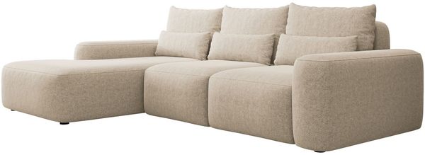 Selsey 'Carnos' Ecksofa mit Schlaffunktion, Lendenkissen, Chenille, Beige, links
