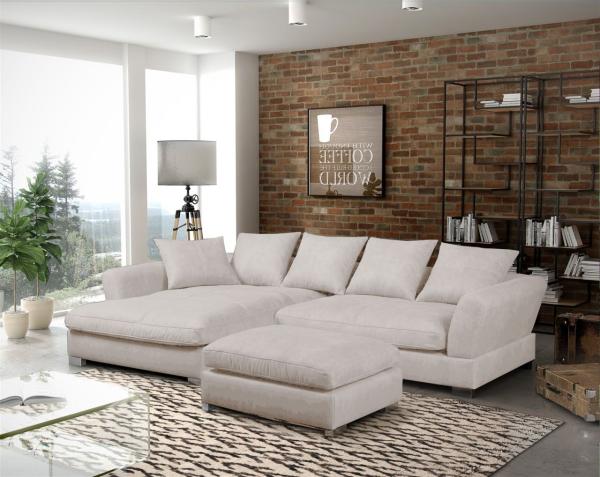 Ecksofa TIZIAN inkl. Polsterhocker in Stoff Salvador Beige Ottomane Links