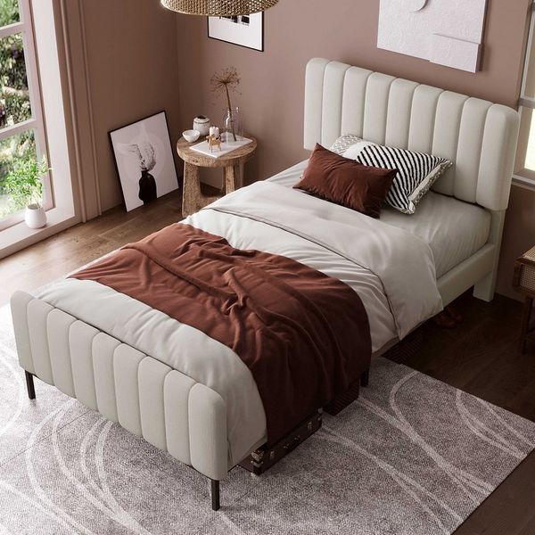 BlingBin Polsterbett (Einzelbett mit Lattenrost & verstellbarem Kopfteil – Leinen), Jugendbett 90x200 cm