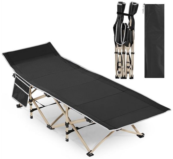 Yaheetech Feldbett Campingbett mit Tragetasche & 2 Seitentasche Gartenliege Klappbett bis 150 kg belastbar, 186 × 66 × 52 cm