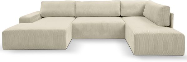 WERK2 Wohnlandschaft Hugo-U U-Form, Design Wohnlandschaft in Cord mit Schlaffunktion & Bettkasten