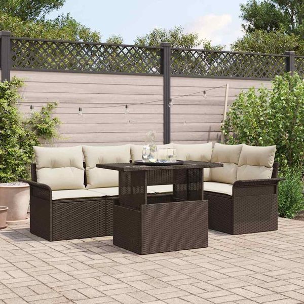 vidaXL Gartensofa-set mit Kissen 6 pcs Braun Poly-Rattan 3348284