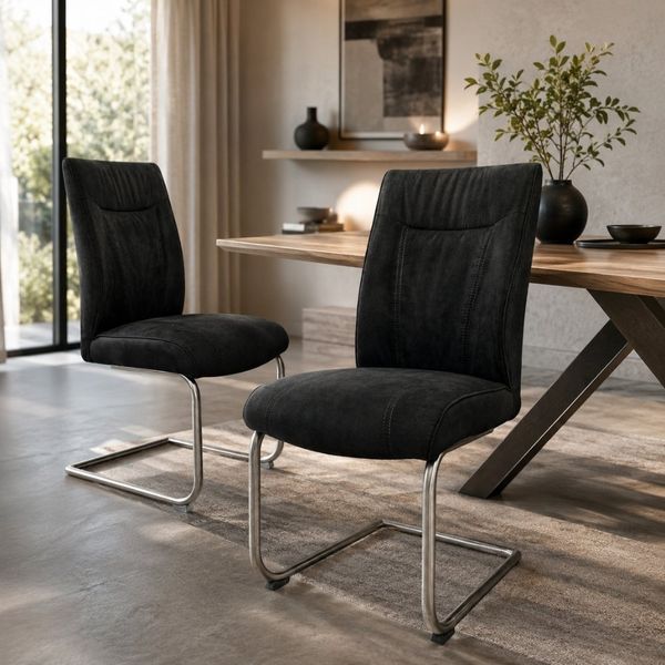 2tlg. Set Freischwinger ABERDEEN Anthrazit Stuhl Esszimmerstuhl Wohnzimmerstuhl