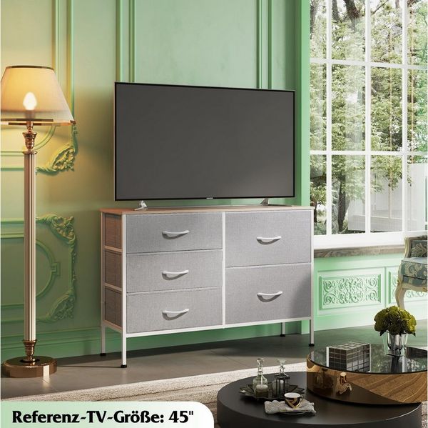 WLIVE Kommode Stauraumschrank Kommode mit 5 Stoffschubladen, (Metallrahmen Holzwerkstoff), Kommode Wohnzimmer, mit Stabiler Stahlrahmen und Holzplatte